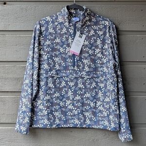 NWT Member's Mark Travel Pullover Navy Blue Ditsy Floral Size Small Half Zip